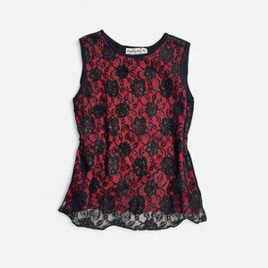 red &amp; black lace beaded top  size L
